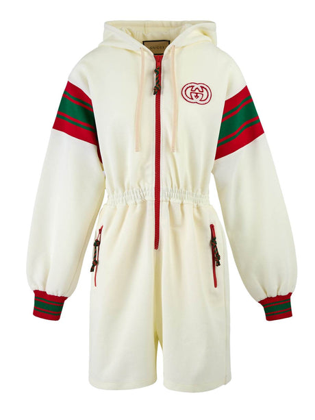 Gucci Cream Polyester Hooded Logo Sweatsuit - Hilstor