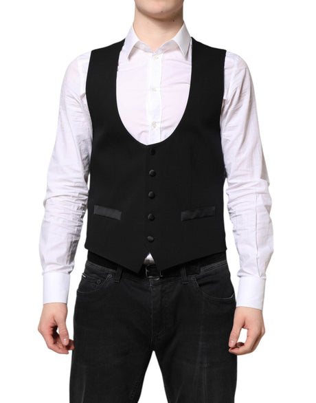 Dolce & Gabbana Black Wool Waistcoat Dress Formal Vest - Hilstor