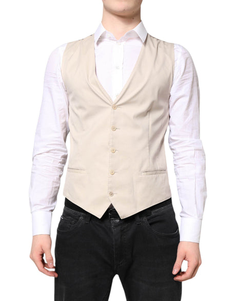 Dolce & Gabbana Beige Gray Dress Men Formal Waistcoat Vest - Hilstor