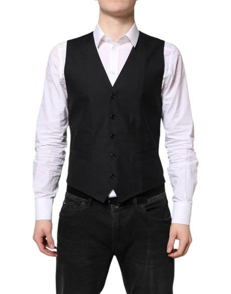 Dolce & Gabbana Black Wool Waistcoat Dress Formal Vest - Hilstor