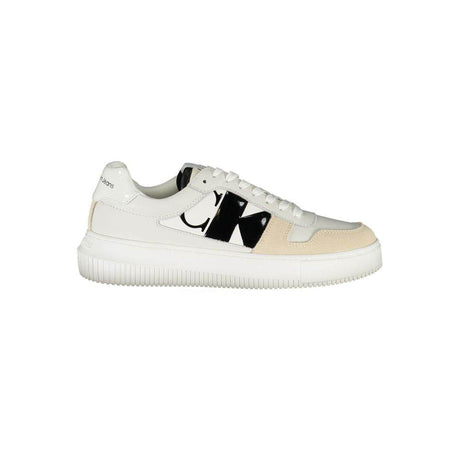 Calvin Klein Elegant White Lace-Up Sneakers with Contrast Detail - Hilstor