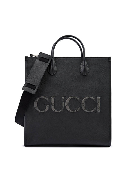 Gucci Black Leather Logo Medium Tote Bag - Hilstor