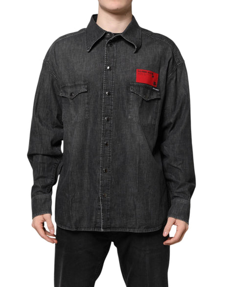 Dolce & Gabbana Gray Long Sleeves Button Down Denim Shirt - Hilstor