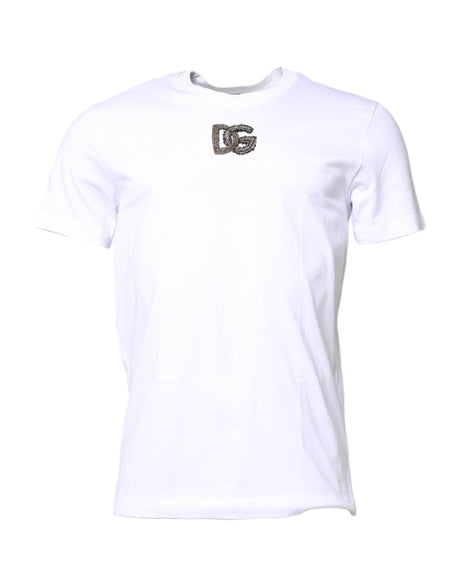 Dolce & Gabbana White Cotton DG Embroidery Crew Neck T-shirt - Hilstor