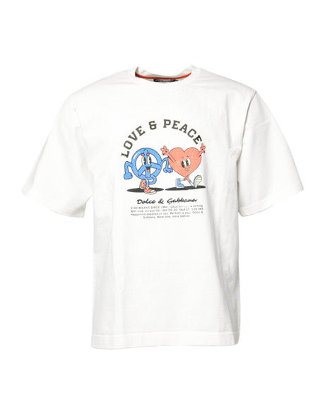 Dolce & Gabbana White LOVE & PEACE Print Crew Neck T-shirt - Hilstor