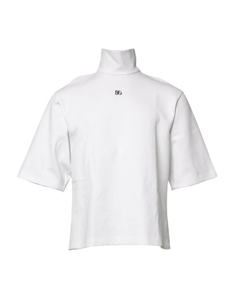 Dolce & Gabbana White Cotton Turtleneck DG Applique T-shirt - Hilstor