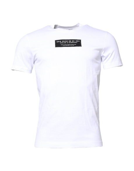 Dolce & Gabbana White Cotton Logo Patch Crew Neck T-shirt - Hilstor