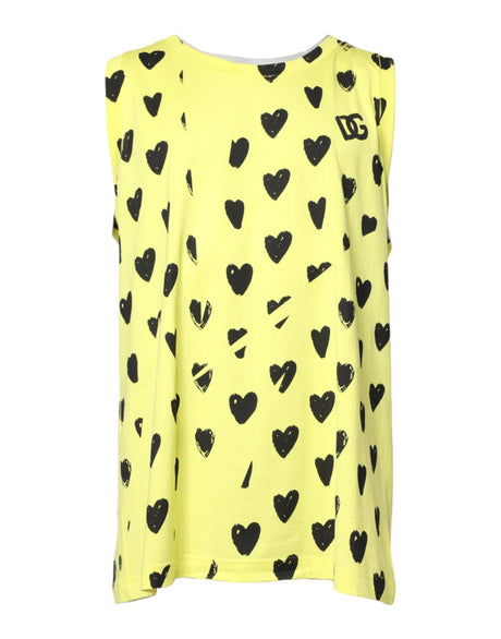 Dolce & Gabbana Yellow Cotton Sleeveless DG Heart T-shirt - Hilstor