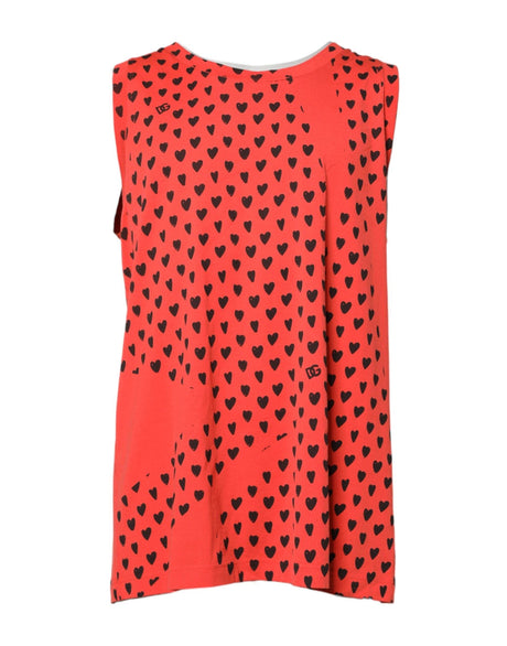 Dolce & Gabbana Red Cotton Sleeveless DG Heart Logo T-shirt - Hilstor