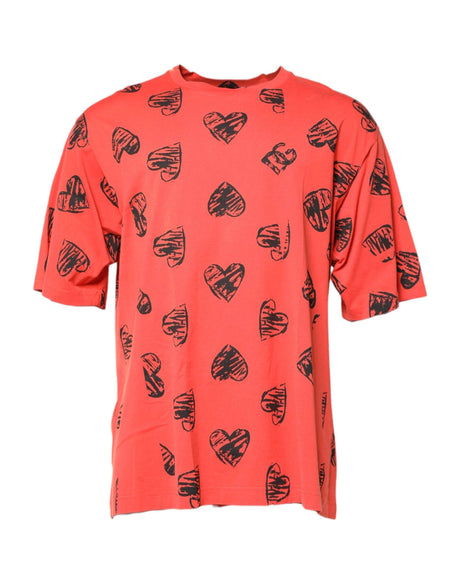 Dolce & Gabbana Red Cotton Short Sleeve DG Heart Logo T-shirt - Hilstor