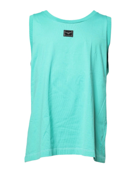 Dolce & Gabbana Green Sleeveless Logo Round Neck T-shirt - Hilstor