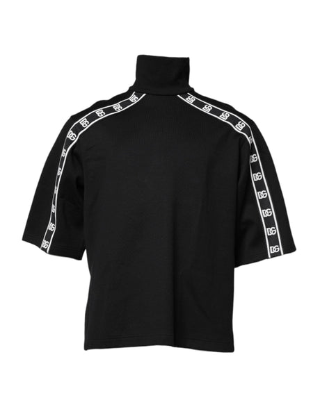 Dolce & Gabbana Black Cotton DG Print Turtleneck T-shirt - Hilstor