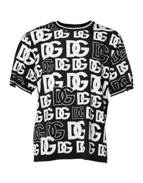 Dolce & Gabbana Black White Silk Knit DG Print T-shirt - Hilstor