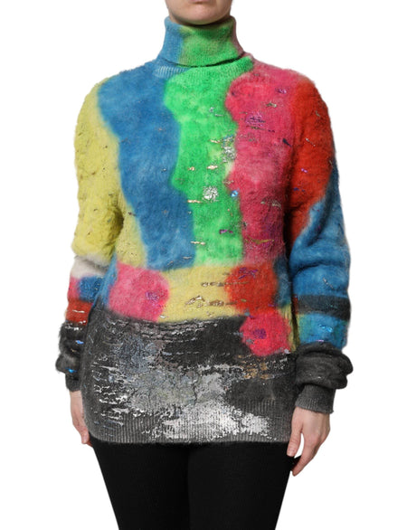 Dolce & Gabbana Multicolor Mohair Turtleneck Pullover Sweater - Hilstor