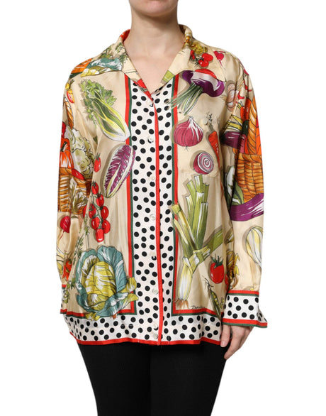 Dolce & Gabbana Multicolor Vegetables Silk Long Sleeves Top - Hilstor