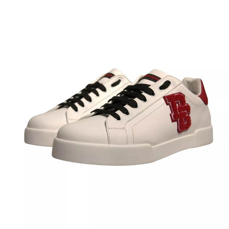 Dolce & Gabbana White Leather DG Logo Low Top Sneaker Shoes - Hilstor