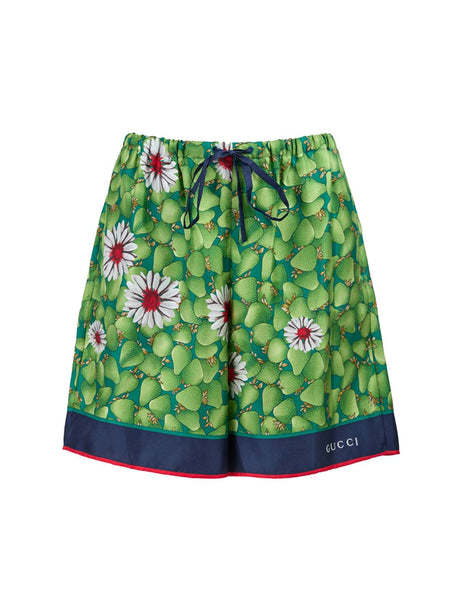 Gucci Green Flower Printed Silk Shorts - Hilstor