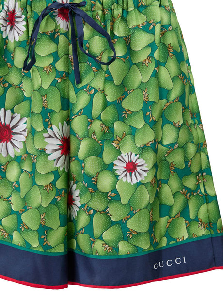Gucci Green Flower Printed Silk Shorts - Hilstor