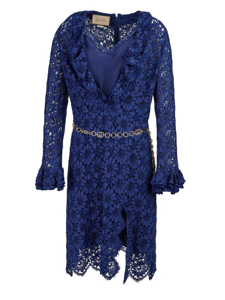Gucci Blu Viscose and Cotton Mid Long Dress - Hilstor