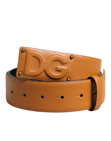 Dolce & Gabbana Brown Leather Buckle DG Logo Embossed Belt - Hilstor