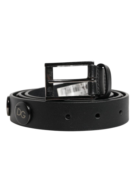Dolce & Gabbana Black Luxury Leather DG Studs Buckle Belt - Hilstor