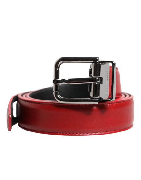 Dolce & Gabbana Red Leather Silver Tone Metal Buckle Belt - Hilstor