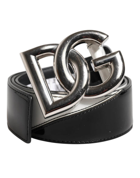 Dolce & Gabbana Black White Leather DG Metal Buckle Belt - Hilstor