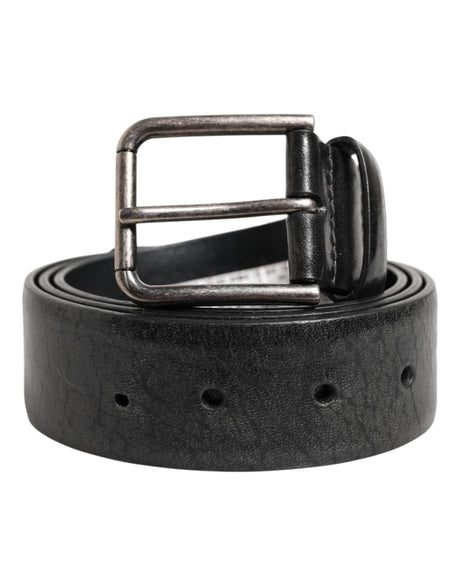 Dolce & Gabbana Black Classic Leather Metal Buckle Belt - Hilstor
