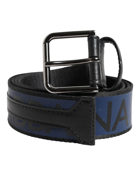 Dolce & Gabbana Black Blue DG Logo Silver Metal Buckle Belt - Hilstor