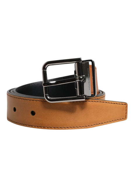 Dolce & Gabbana Brown Classic Calf Leather Silver Buckle Belt - Hilstor