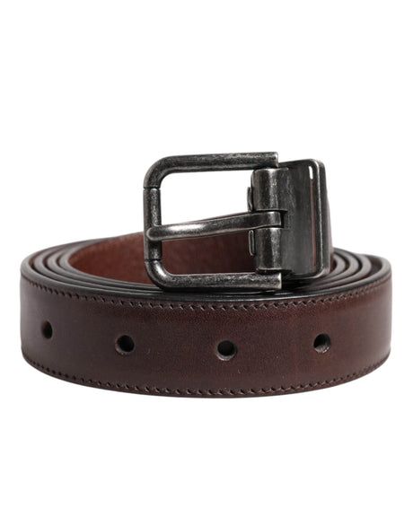 Dolce & Gabbana Brown Classic Calf Leather Metal Buckle Belt - Hilstor