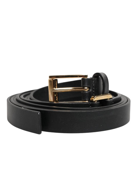Dolce & Gabbana Black Double Strap Leather Gold Buckle Belt - Hilstor