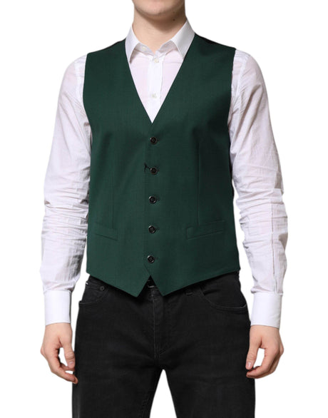 Dolce & Gabbana Green Wool Dress Formal Men Waistcoat Vest - Hilstor