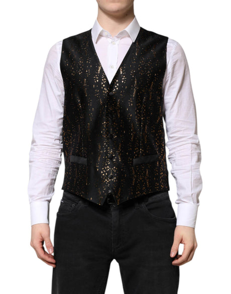 Dolce & Gabbana Black Lurex Dress Formal Men Waistcoat Vest - Hilstor
