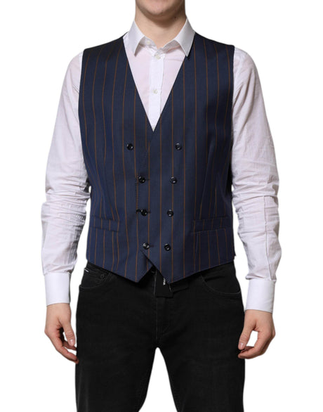 Dolce & Gabbana Blue Stripes Wool Formal Men Waistcoat Vest - Hilstor