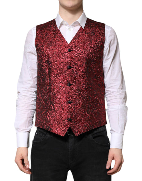 Dolce & Gabbana Red Floral Brocade Formal Men Waistcoat Vest - Hilstor