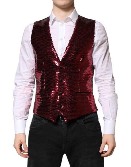 Dolce & Gabbana Red Sequined Dress Formal Men Waistcoat Vest - Hilstor
