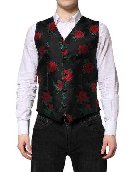 Dolce & Gabbana Red Floral Brocade Formal Men Waistcoat Vest - Hilstor