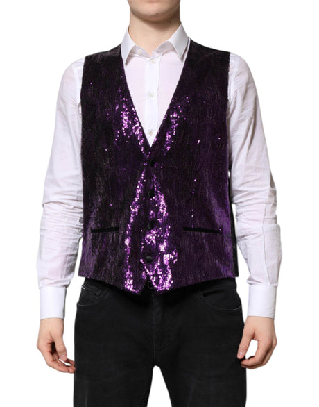 Dolce & Gabbana Purple Sequined Dress Formal Waistcoat Vest - Hilstor