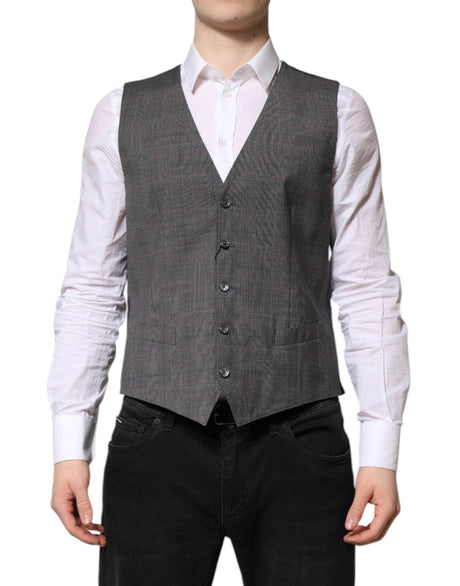 Dolce & Gabbana Gray Plaid Wool Formal Dress Waistcoat Vest - Hilstor