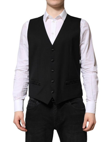 Dolce & Gabbana Black Wool Dress Formal Men Waistcoat Vest - Hilstor