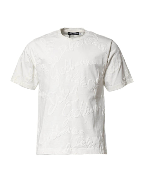 Dolce & Gabbana White Cotton Logo Embossed Crew Neck T-shirt - Hilstor