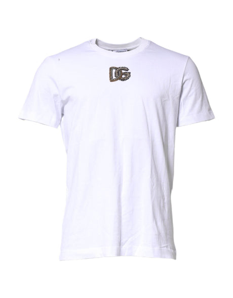 Dolce & Gabbana White Logo Embroidery Crew Neck T-shirt - Hilstor