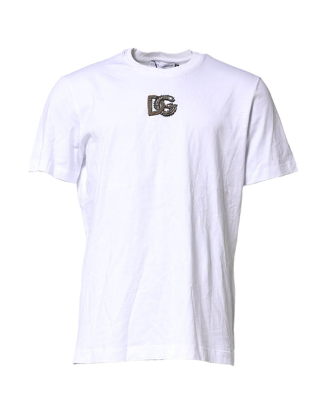 Dolce & Gabbana White Logo Embroidery Crew Neck T-shirt - Hilstor