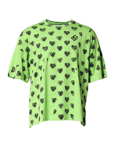 Dolce & Gabbana Green Heart Print Cotton Crew Neck T-shirt - Hilstor