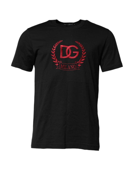 Dolce & Gabbana Black Cotton Embroidered Crew Neck T-shirt - Hilstor