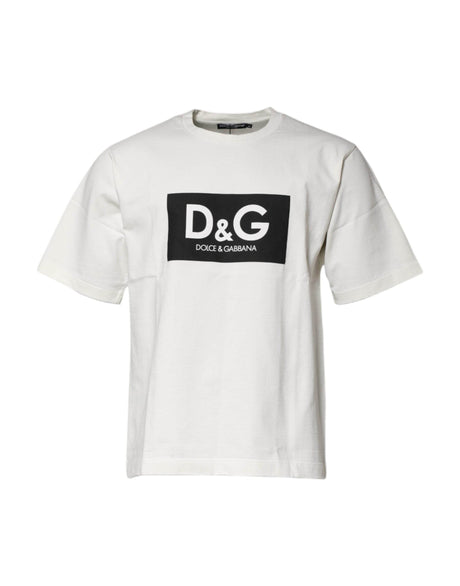 Dolce & Gabbana White Cotton DG Logo Print Round Neck T-shirt - Hilstor