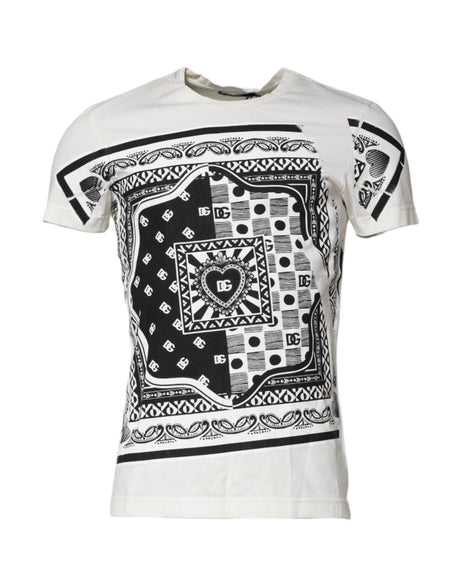 Dolce & Gabbana White Cotton Logo Bandana Print T-shirt - Hilstor