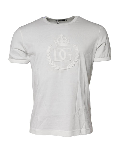 Dolce & Gabbana White Cotton DG Crown Embossed T-shirt - Hilstor