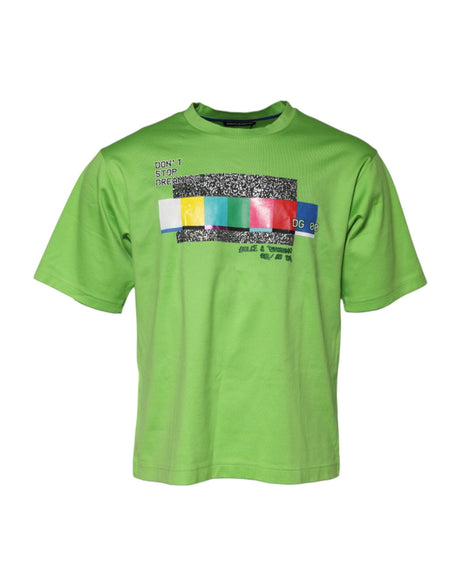 Dolce & Gabbana Green Graphic Printed Round Neck T-shirt - Hilstor